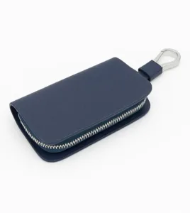 Elegantna plava kožna futrola za ključeve sa rajsferšlusom i metalnom kukom