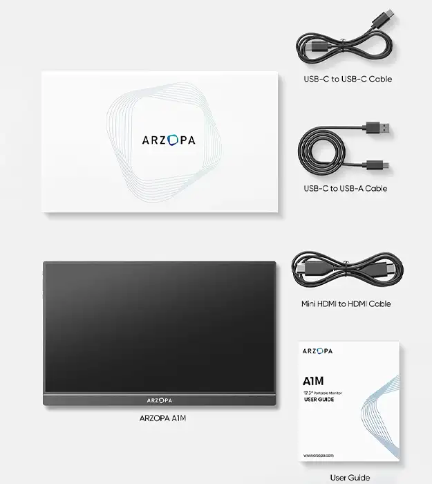 Prenosni 17.3-inčni Full HD IPS monitor ARZOPA A1M – dodatni ekran sa HDR tehnologijom, USB-C i Mini HDMI priključcima, idealan za rad, igre i putovanja
