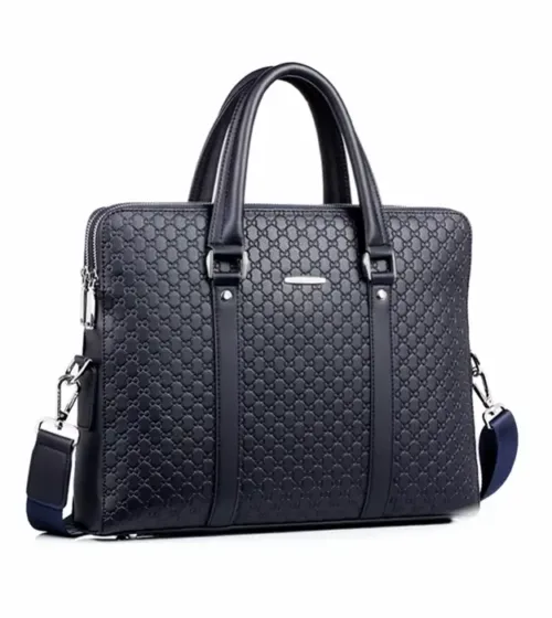 Muška poslovna torba Ardenzo od eko kože u tamnoplavoj boji sa reljefnom teksturom i metalnim detaljima