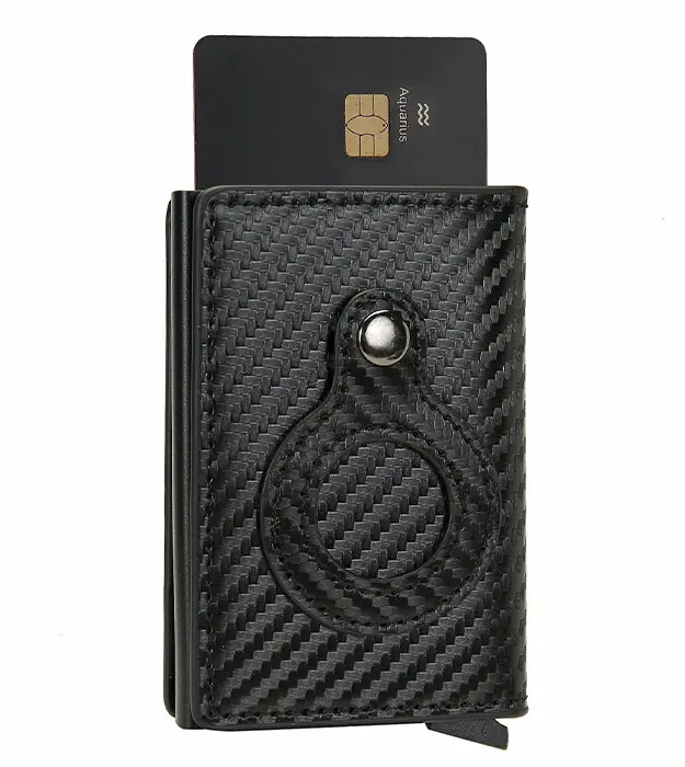 Muški slim card holder CarbonVault od PU kože sa RFID zaštitom i mestom za AirTag