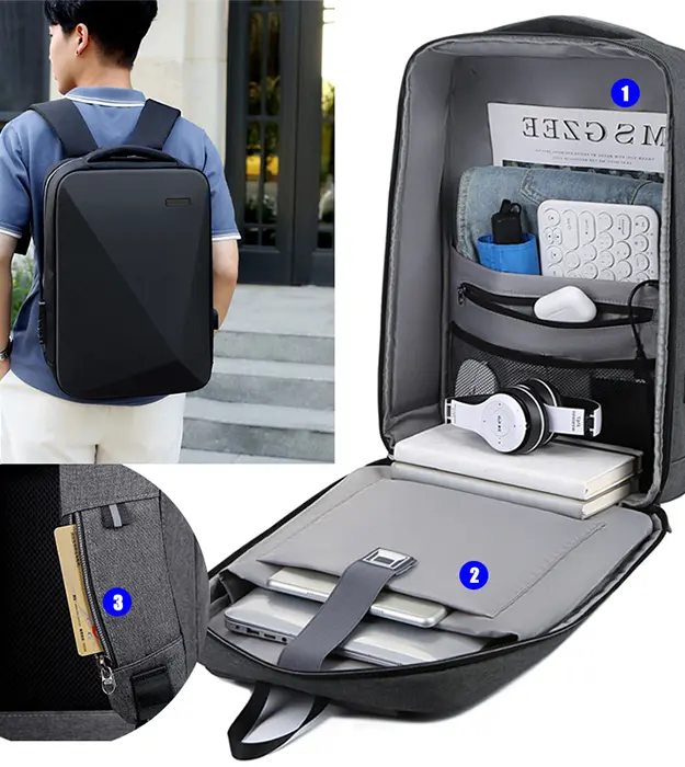 Poslovni laptop ranac CoreAxis – crni vodootporan ranac sa USB priključkom i ergonomskim dizajnom