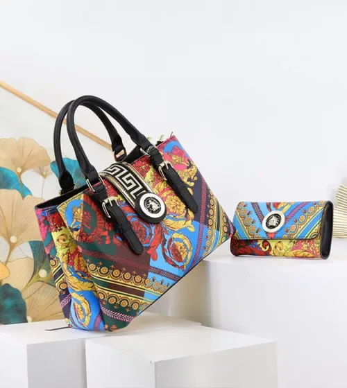 Luksuzna ženska torba Florvelle Royale sa ornamentalnim višebojnim printom i zlatnim detaljima