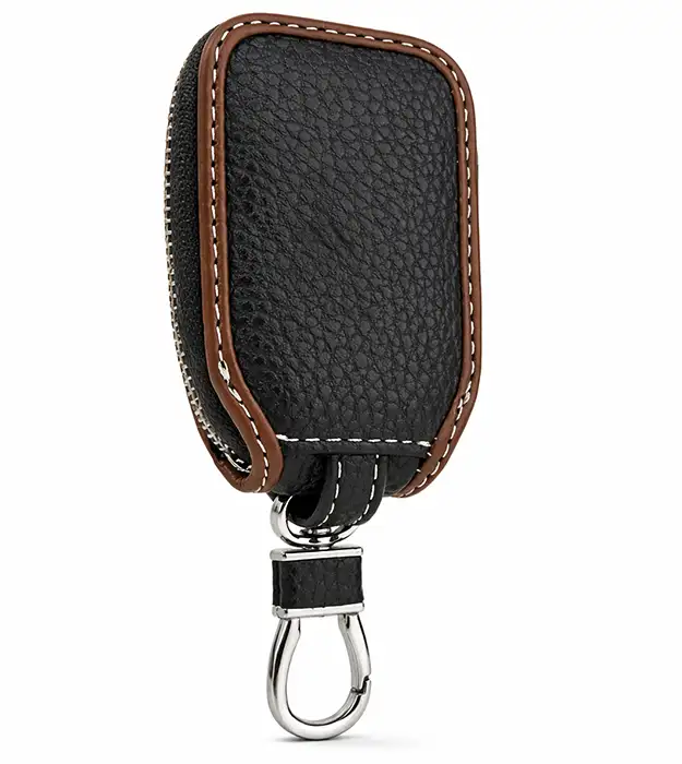 Crno-braon kožna futrola za ključeve sa metalnom karabinom i rajsferšlusom