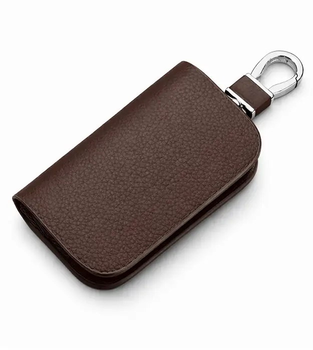 Braon kožna futrola za ključeve Morvello sa metalnom karabinom