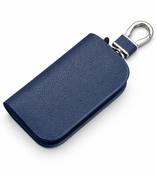 Morvello plava kožna futrola za ključeve sa metalnom karabinom