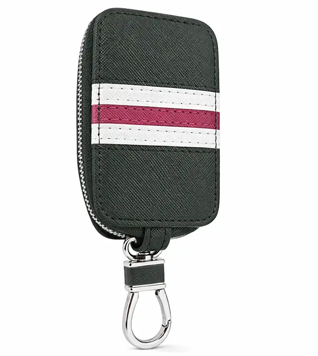 Kožna futrola za ključeve Naviron Redline sa metalnom karabinom i crvenom linijom