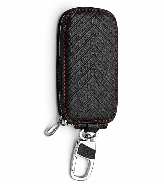 Ravex sportska kožna futrola za ključeve crna sa crvenim prošivom